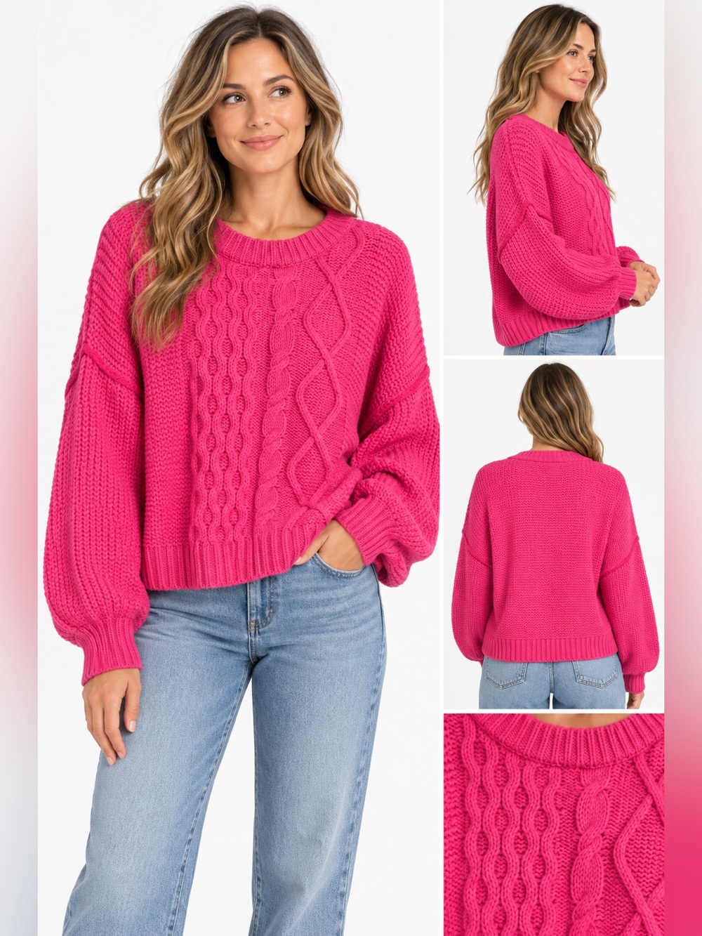 Free People Sweater Womens M Dream Cable Crewneck Chunky Oversized Pullover